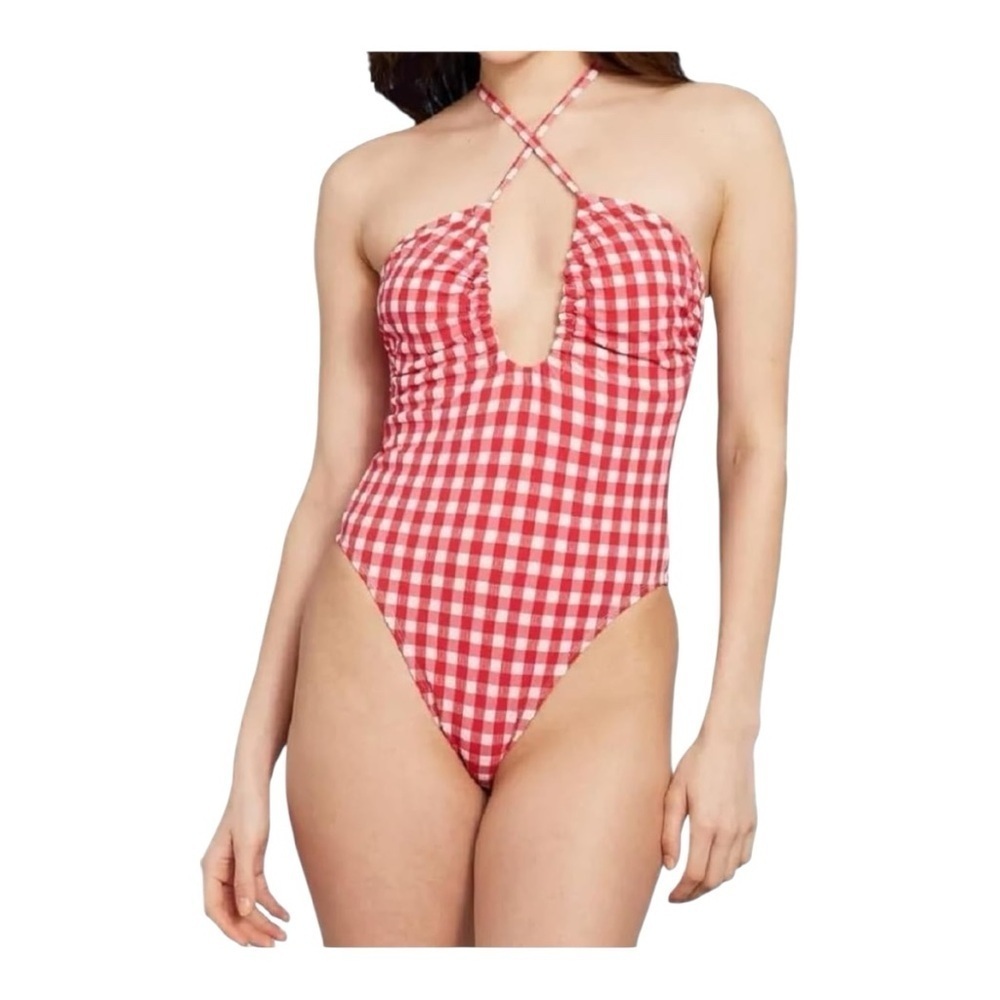 NWT-WILD FABLE-WOMENS RED AND WHITE KEYHOLE ONE PIECE-SIZE XXS
